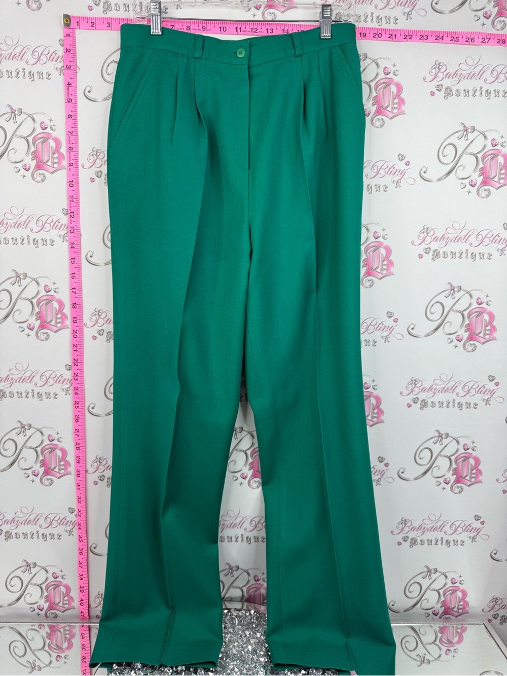Gloria pants vintage wool Classic High-Waist Wide-Leg Trousers in Emerald Green